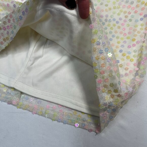 American Threads Sequin Slip Dress Iridescent White Flower Sequin Medium - Picture 9 of 12